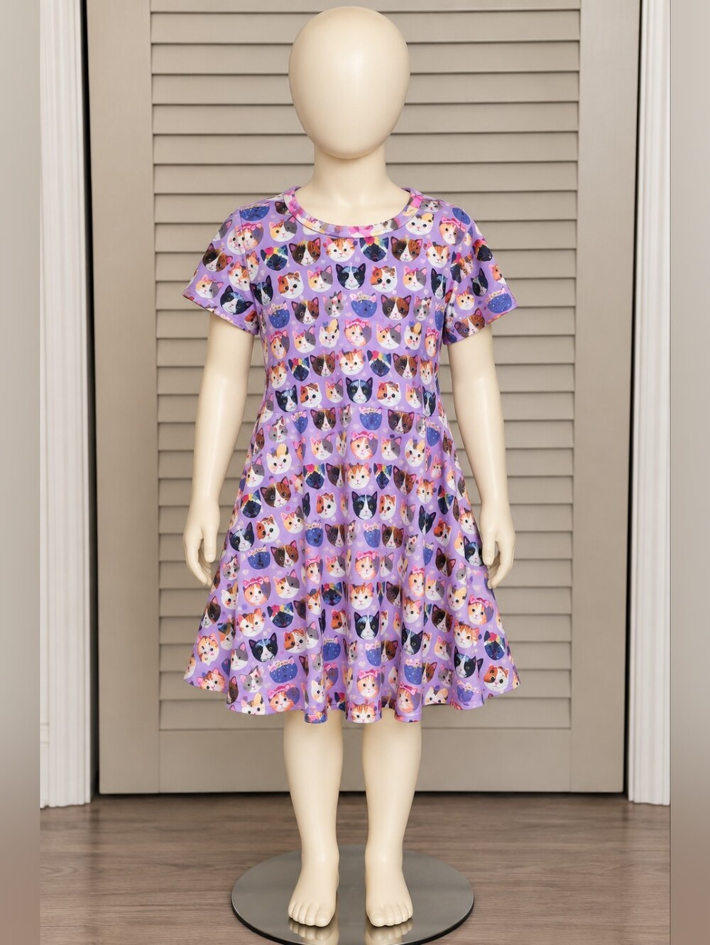 Charlie's Project Playful Cat Pattern Kids Dress - Lavender
